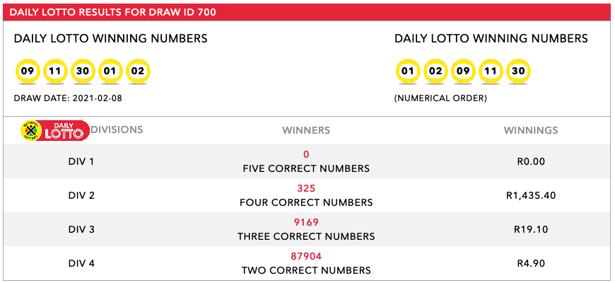 Daily Lotto Previous Result